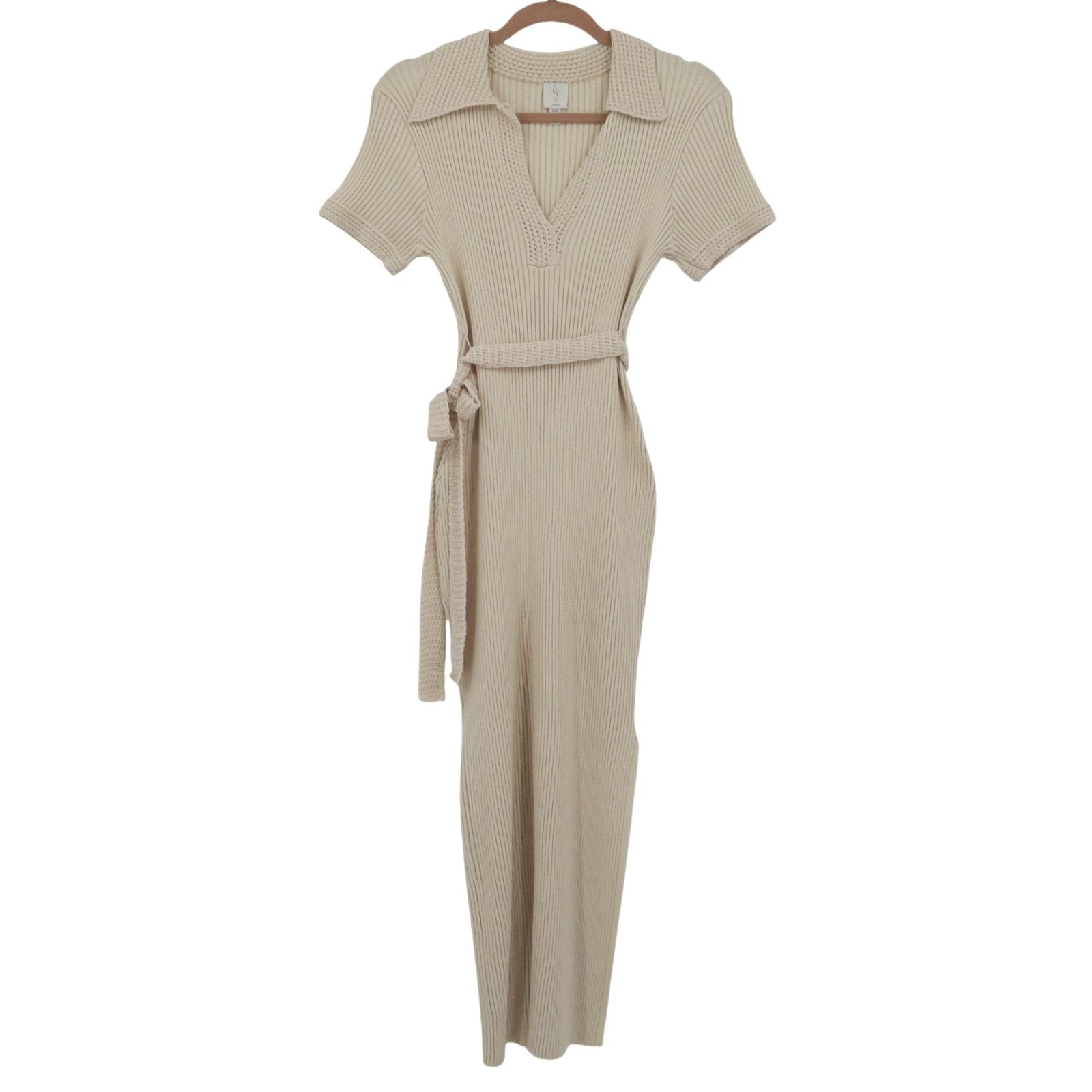 Joie Knit Midi Dress Womens L Beige Ribbed Classic Boho Staple Casual Chic